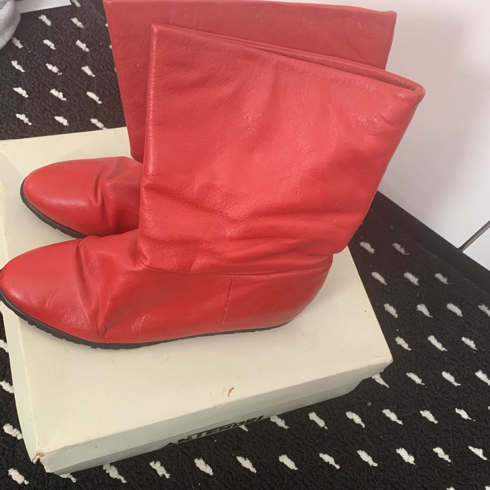 Red leather boots